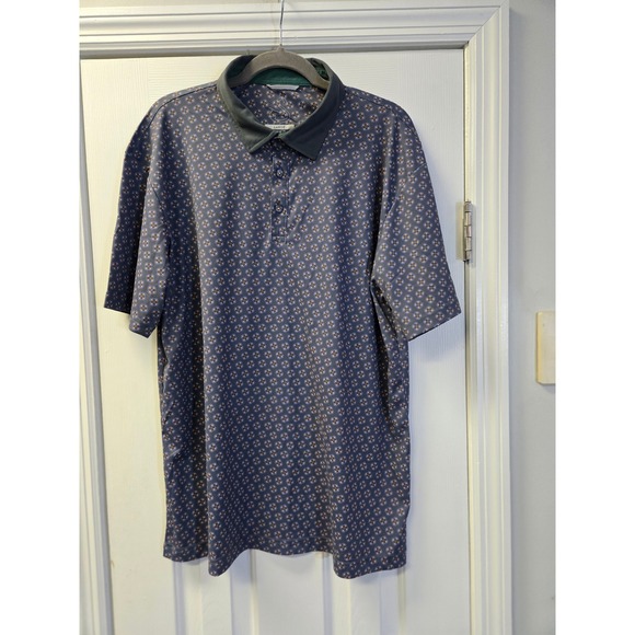 Swannies Golf Mens Large‎ Polo Shirt Navy Blue Geometric BASF Logo Performance